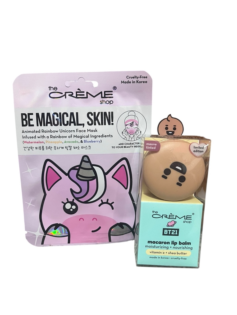 The Crème Shop K-Beauty Bundle – Face Mask + BT21 Lip Balm 🧋🦄